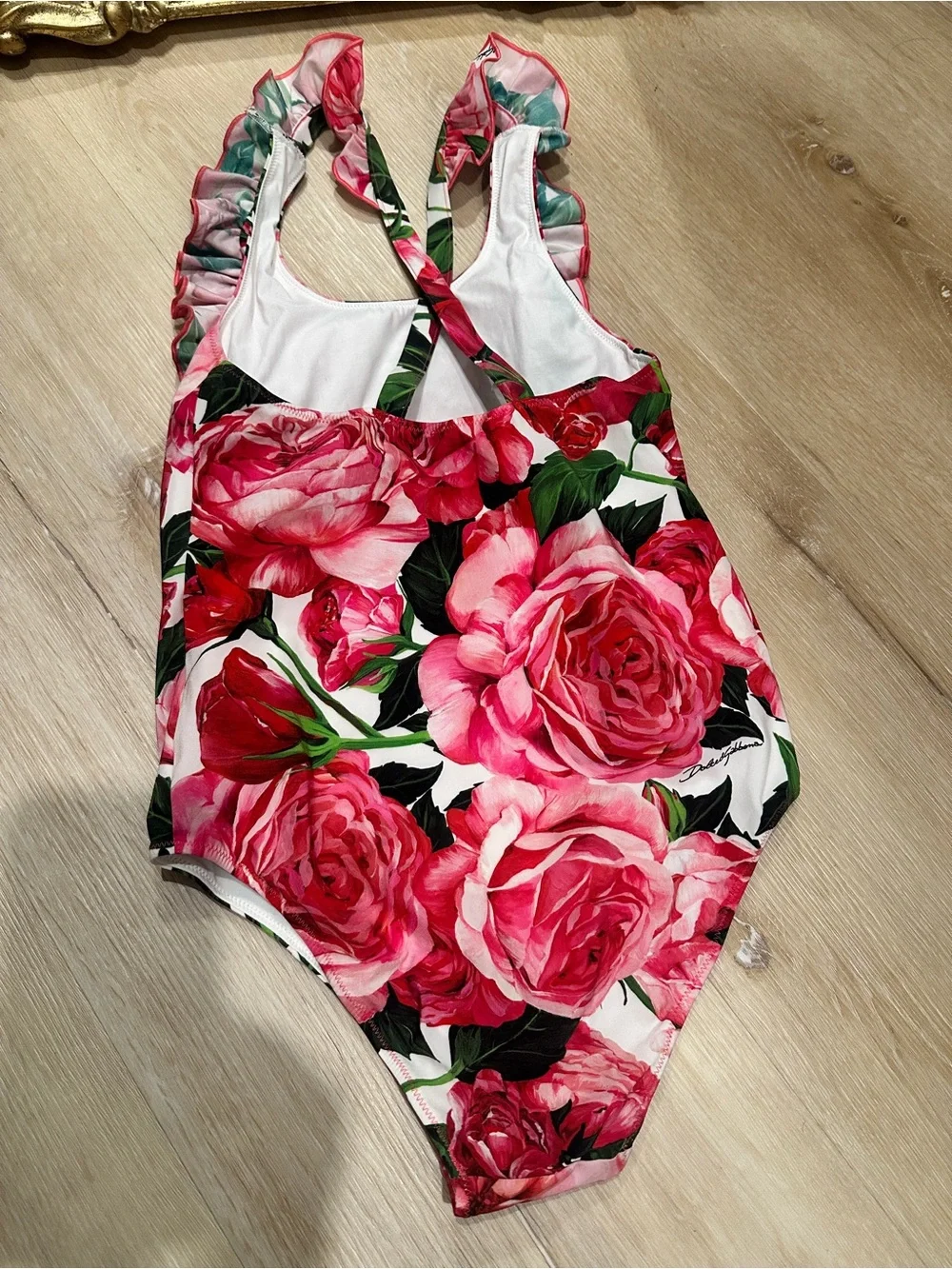 Dolce & Gabbana Girls Pink Floral Ruffle One-Piece Swimsuit - NWOT